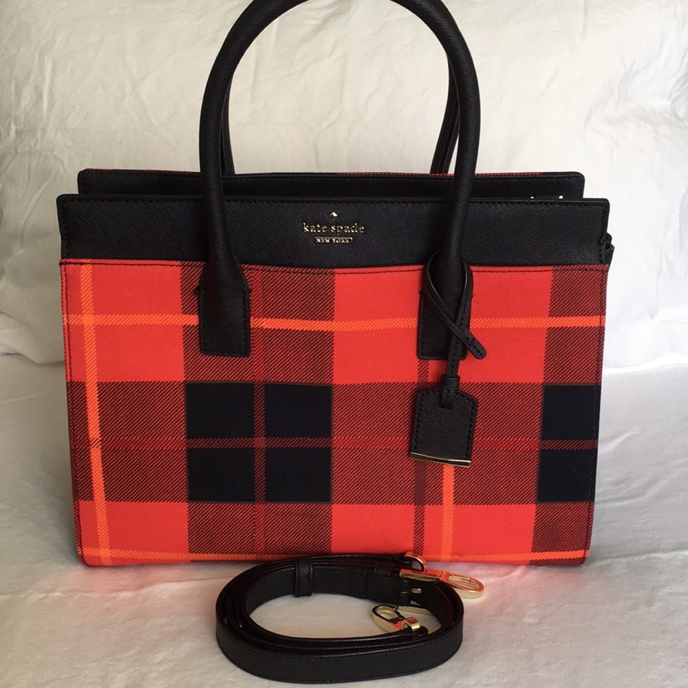 NWOT Kate Spade Cameron Street Plaid Candace Leather Satchel Bag - Picture 8 of 16